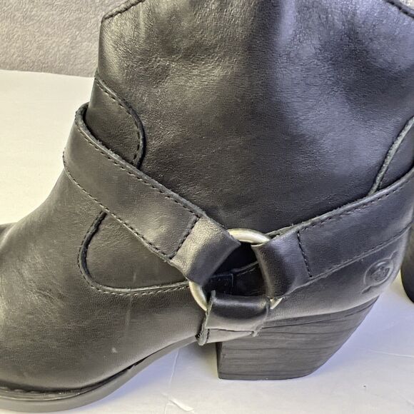 BORN BLACK LEATHER ANKLE BOOTS FASHION BOOTIES SHOES HEELS US WOMEN Size 6M - Picture 5 of 7